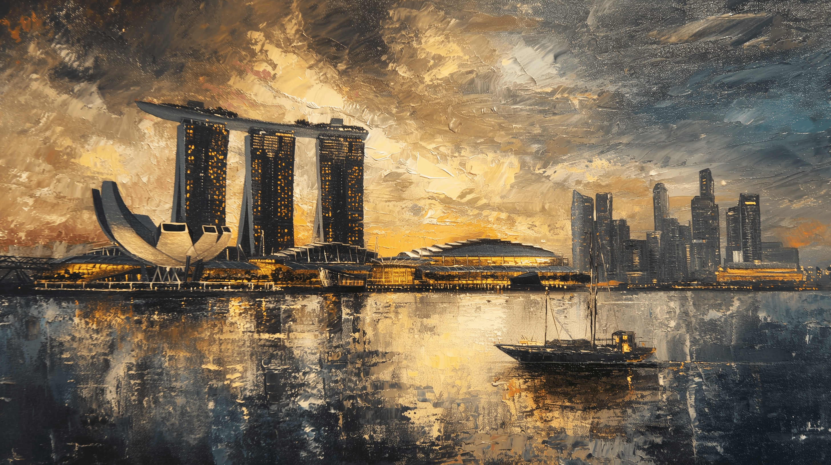 Marina Bay skyline painting
